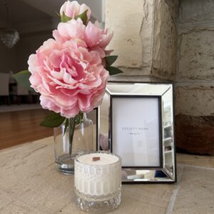 Bereavement Gift Silver and Pink Penonies with candle
